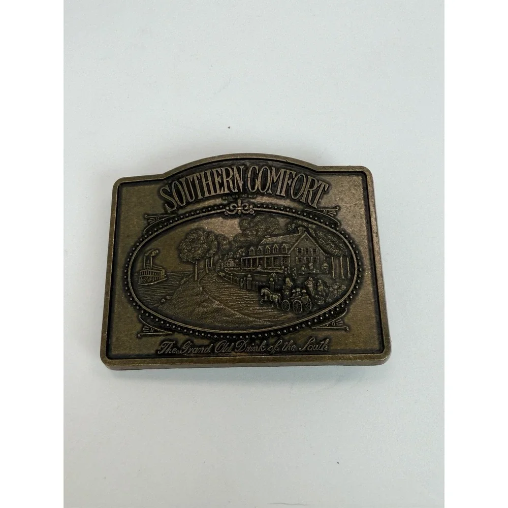 Southern Comfort Whiskey Under Your Belt Brass Belt Buckle Advertising #2